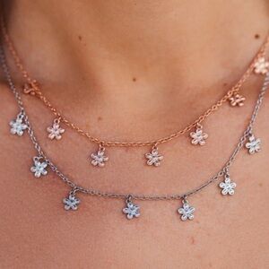 Pura Vida Berry‎ Daisies Choker Silver Tone Daisy Charm Necklace NWT O/S